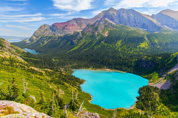 Fototapeta premium Grinnell lake, lake Josephine and Sherburne lakes view