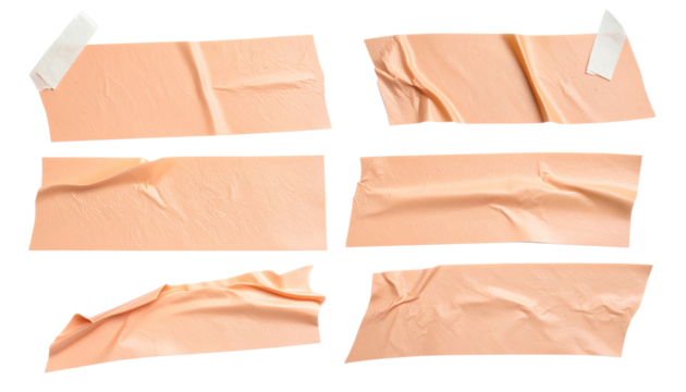 "Set of torn Peach Adhesive Tape Strips Isolated on Transparent Background"