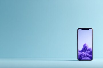 Fototapeta premium Smartphone displays vibrant purple clouds against soft blue back