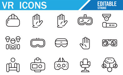 Virtual Reality Icons Collection with Headsets, Controllers, and Gaming Gear
