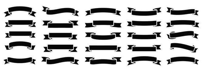 WebDiverse collection of stylish black ribbon banners on a clean white background, perfect for adding emphasis and design elements to any project, offering versatile decorative options.