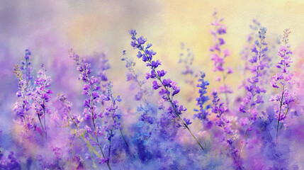 Obraz premium watercolor pictures Natural little a Statice flower field in a lifestyle style expressing wonder with pastel floral shades and golden lighting harmony