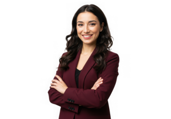 Smiling businesswoman in a suit with arms crossed isolated on transparent background