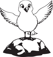 Obraz premium Little Bird on a Rock Sketch for Children's Drawing 