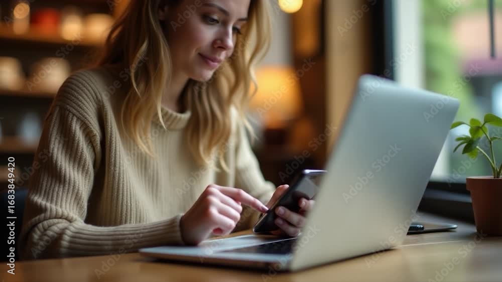 Poster a person sitting at a table with a cell phone, possibly checking messages or making calls