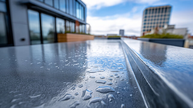 Professionelle Abdichtungsarbeiten mit Fl&uuml;ssigkunststoff auf einem Flachdach oder einer Terrasse