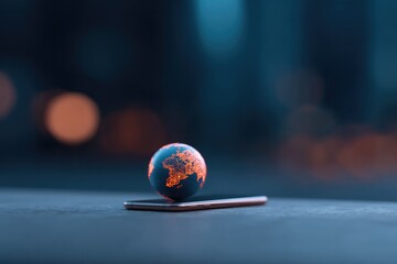 Mobile device with rotating globe symbolizes global connectivity
