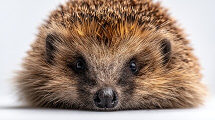 Naklejka premium Close-up of a curious hedgehog with soft fur against a bright background