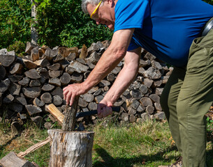 man with axe in firewood