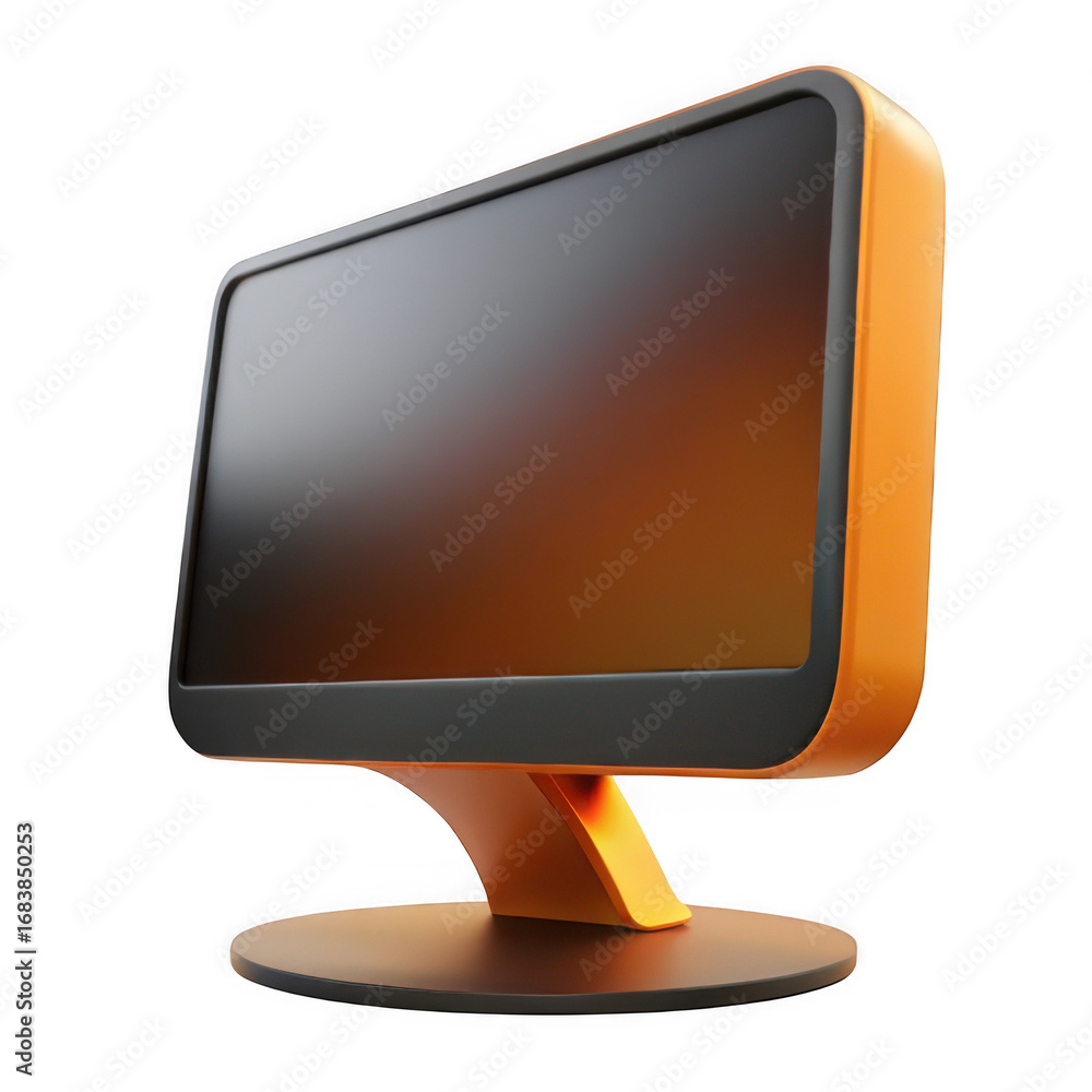 Poster 3d modern retro orange monitor display with curved screen transparent background