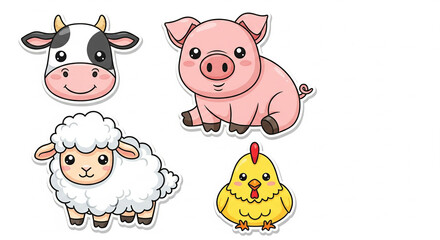 Cute cartoon farm animals for kids' projects