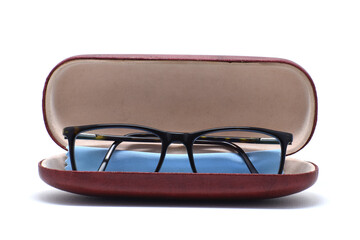 EYE GLASS WITH BOX FRONT VIEW ON ISOLATED WHITE BACKGROUND.