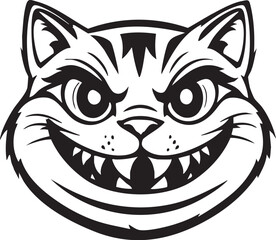 Evil smiling striped cat face with sharp teeth
