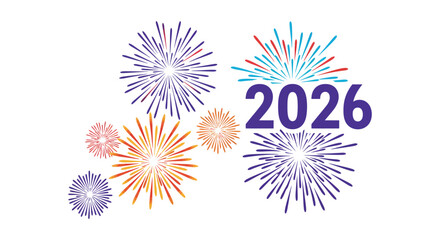 New Year Celebration Fireworks With Colorful Explosions And The Year 2026 In Purple Text