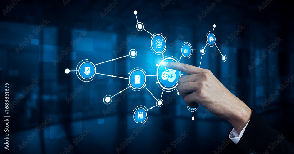 Aufkleber a business professional interacts with digital kpi metrics in a modern office. the image illustrates