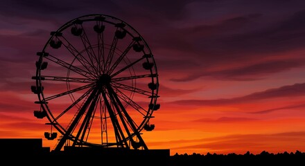 Silhouette ferris wheel sunset landscape