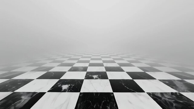 Hypnotic minimalist looping animation of moving forward on an endless checkered floor.