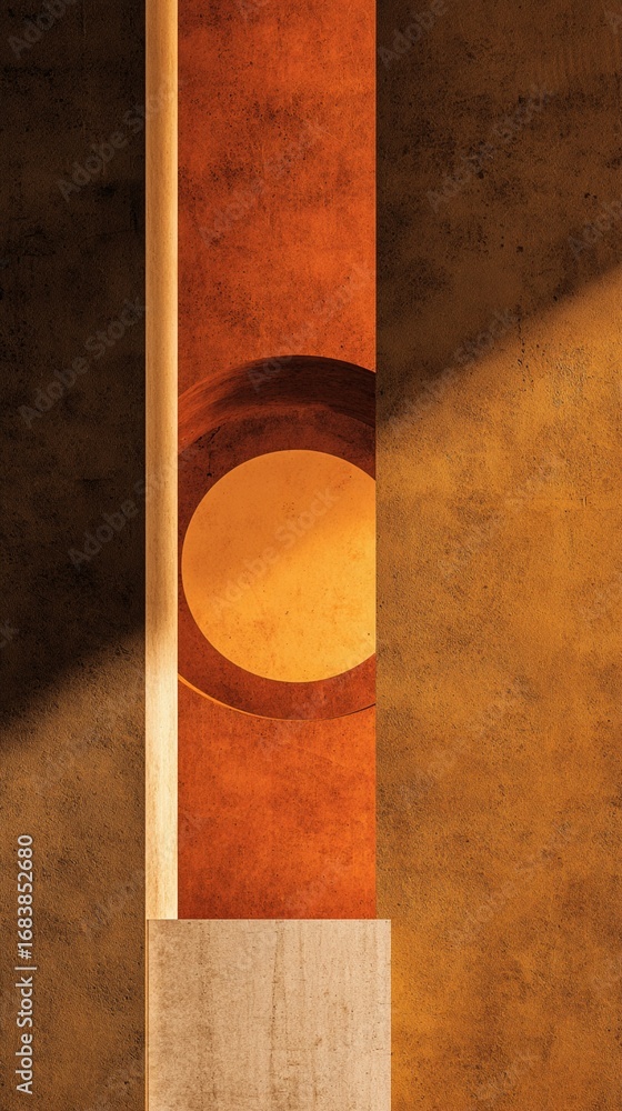 Poster abstract architectural design featuring warm colors and geometric shapes, creating an inviting and m