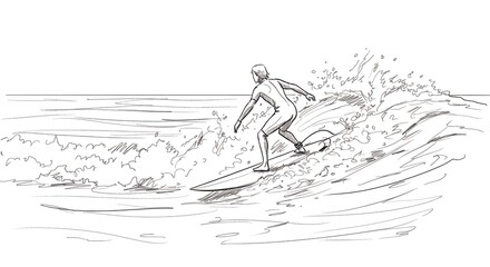 Surfer on ocean wave sketch illustration