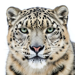 Obraz premium Close up portrait of a snow leopard with striking green eyes