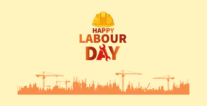 Illustration design vector art of happy labour day celebration with construction skyline - Powered by Adobe