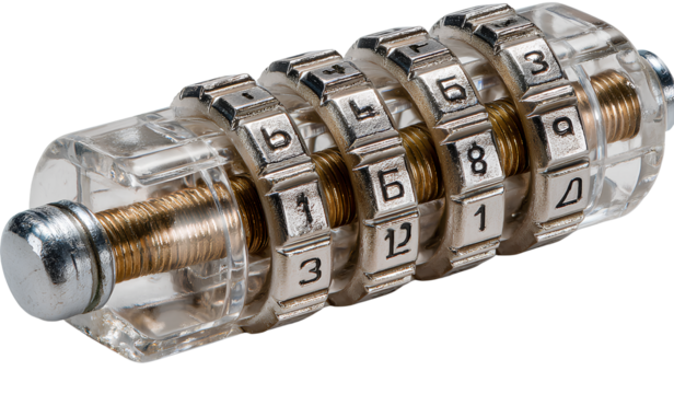 a combination lock with the numbers visible, set against a transparent background