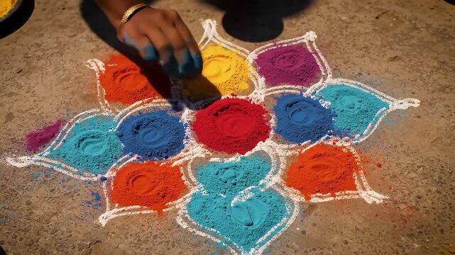 Colorful Rangoli Art - A Traditional Indian Festive Decoration.
