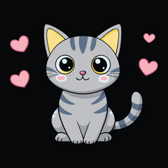 Obraz premium Cute cartoon cat with big eyes and pink hearts kitten