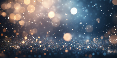 Abstract Blue and Gold Glittery Bokeh Background