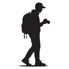 Silhouette of Tourist Taking Photo with Luggage Beside