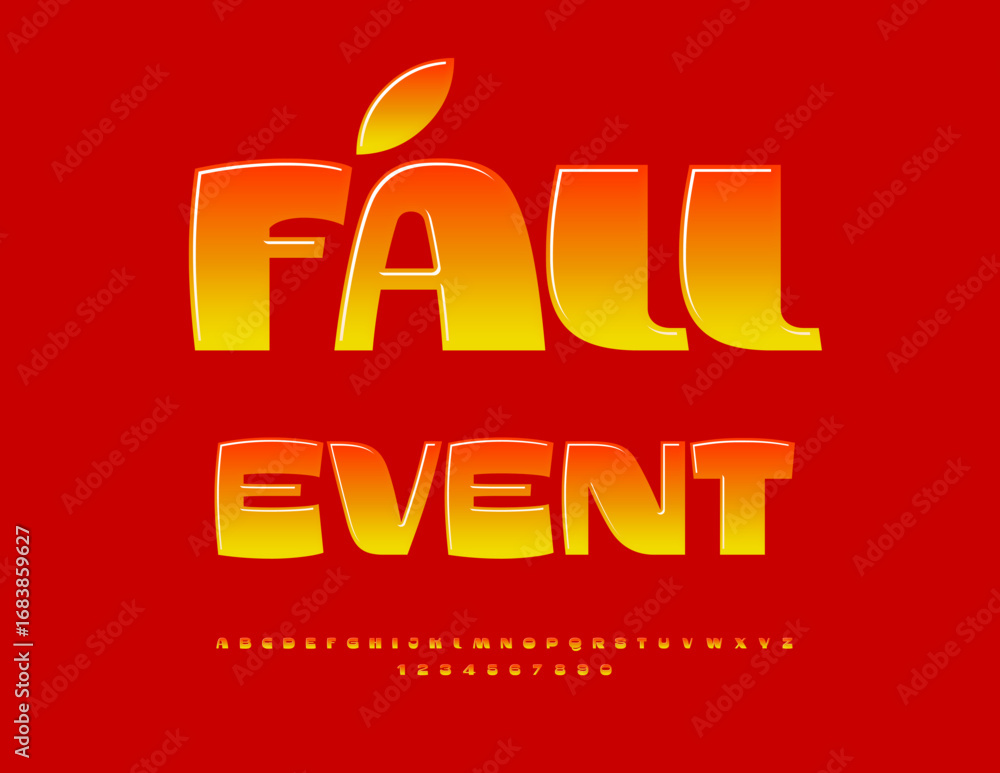 Poster vector stylish poster fall event. beautiful gradient font. awesome glossy alphabet letters and numbe