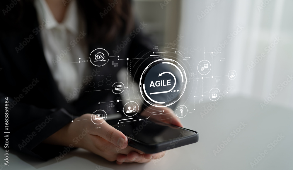 Aufkleber agile project management using teams and agile planning for agile development. agile enables flexibi