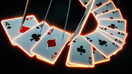 Glowing playing card neon abstract spiral black background casino game vibrant digital art dynamic movement with illuminated aces spade heart club diamond swirling captivating pattern, creating - Powered by Adobe