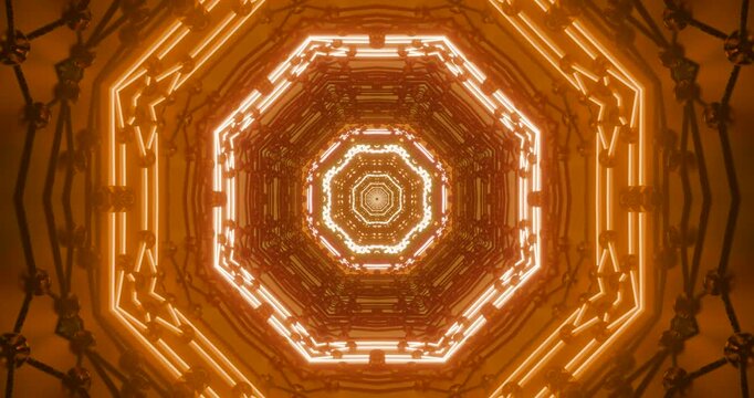 Abstract digital design with glowing orange circuitry lines forming a symmetrical pattern