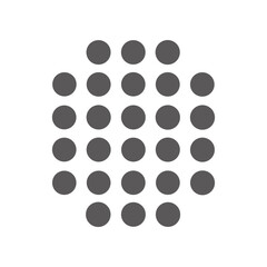 A dark background features a cluster of evenly spaced gray circles arranged in a staggered grid pattern creating a visually appealing abstract design