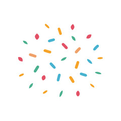 A scattered collection of colorful sprinkles in various shapes and sizes including rods and ovals against a solid black background creating a festive and playful abstract pattern