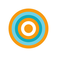 Concentric circles in orange and teal blue create a vibrant abstract target or ripple effect against a stark black background symbolizing focus and energy