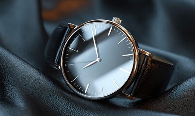 Elegant silver watch on a textured black leather surface capturing timeless style