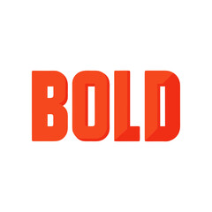 The word bold in large thick orange 3d block letters with a subtle shadow effect against a solid black background representing strength and impact