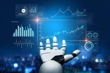 AI analyzing data analytics dashboard, detecting financial patterns, visualizing metrics, and generating insights for business decision-making and performance forecasting. Vouch