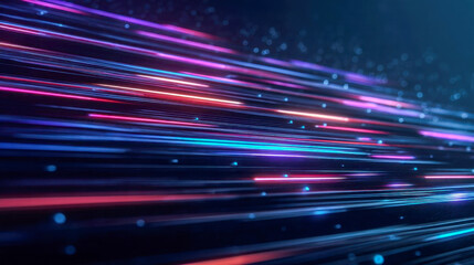 Obraz premium Futuristic neon light stripes, abstract background with motion effect in blue and pink glow