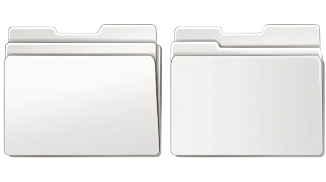 Two blank, light gray folders, side-by-side.  Each folder has a simple tab