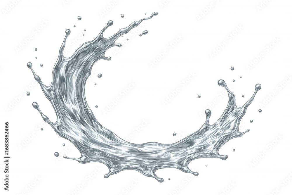 Poster circular splash of realistic water with droplets on a transparent background, perfect for compositin
