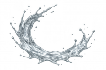 Circular splash of realistic water with droplets on a transparent background, perfect for compositing and adding a dynamic liquid effect to designs