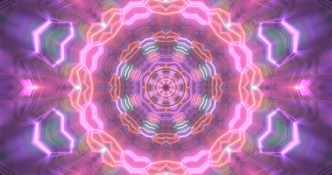 Abstract digital artwork with glowing pink and lavender shapes forming a symmetrical radial pattern