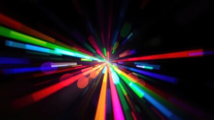 Blurred rainbow refraction overlay effect. Light lens prism effect on black background. Holographic reflection, crystal flare leak shadow overlay. Colorful rainbow disco ball light