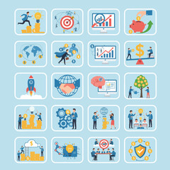 Business and strategy icons representing success and growth isolated on white background
