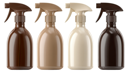 Four spray bottles in various muted earth tones
