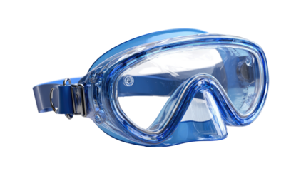 Clear blue scuba mask, angled view