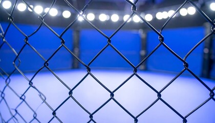 Fototapeta premium MMA cage interior, lit blue